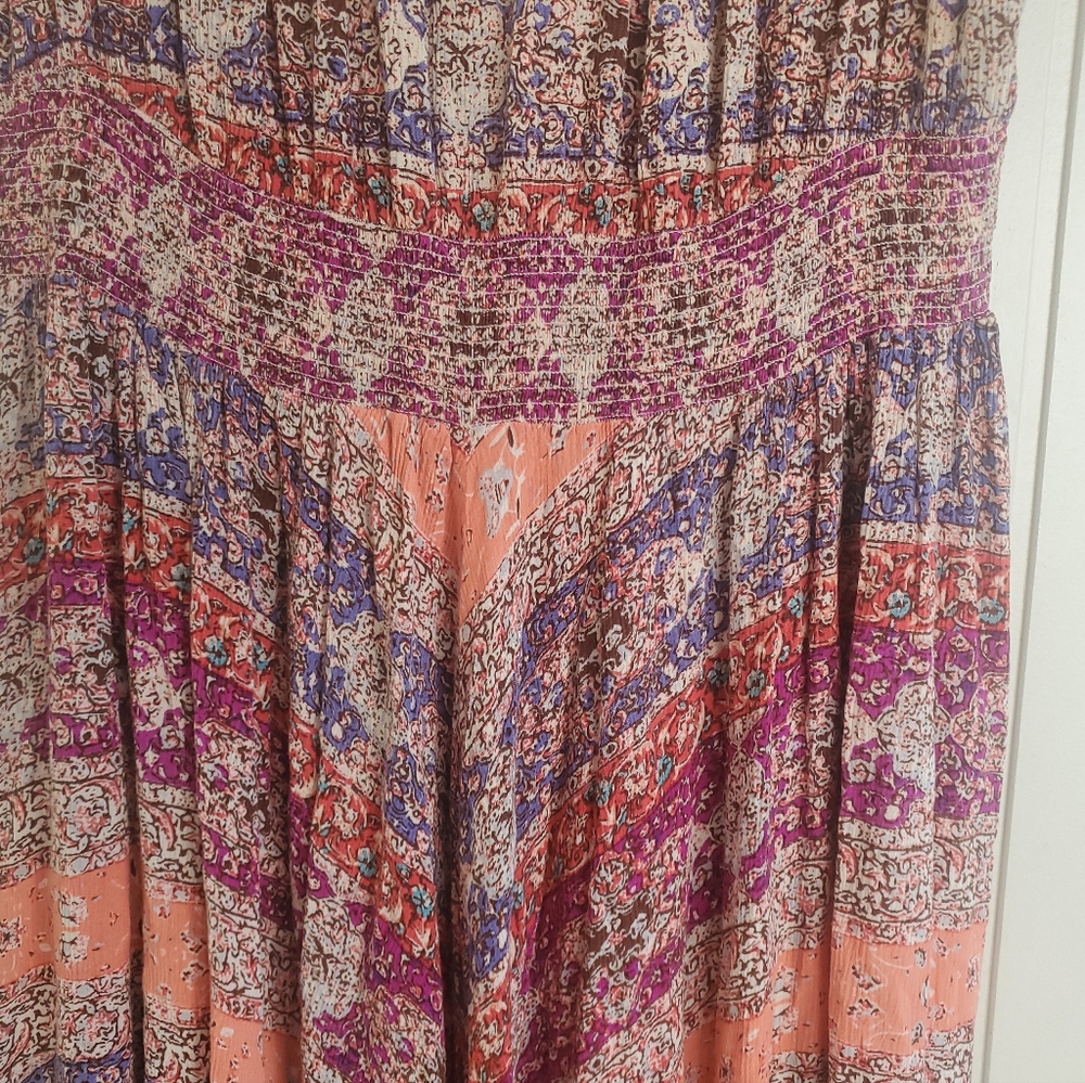 BILA India Floral Flowy Maxi Dress Asymmetrical Hem Size XL Fairycore Romantic - Picture 6 of 13